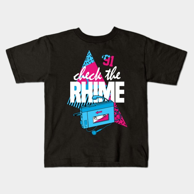 1991 Retro Hip Hop Check Rhime Kids T-Shirt by funandgames